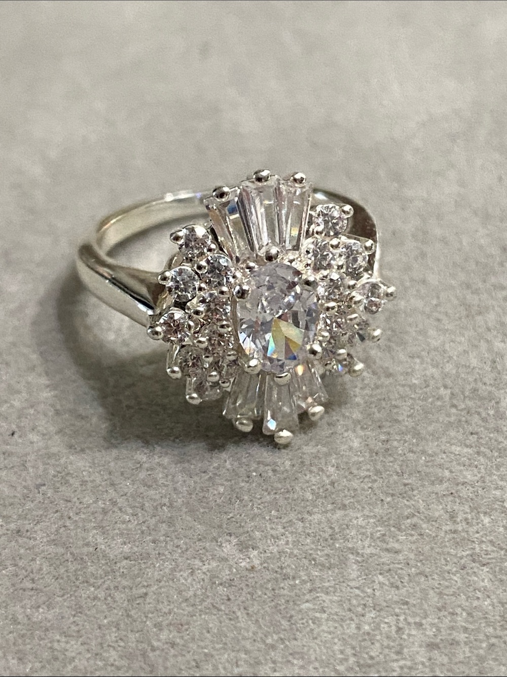 Silver Crystal Halo CZ Cocktail Ring